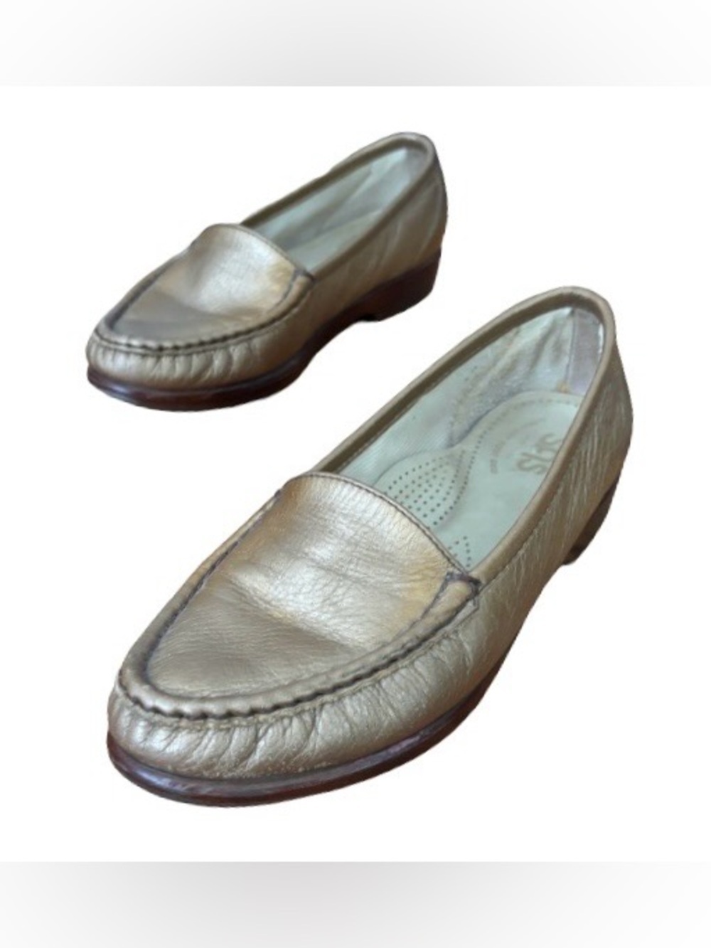 SAS Women's Metallic Gold Leather Slip-On Loafers